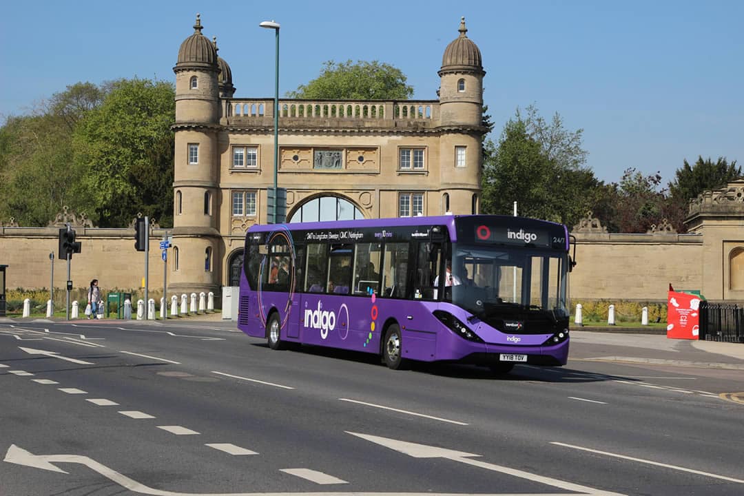 Photo of a trentbarton bus outside a castle