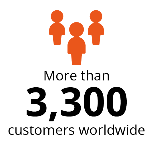 Image showing that there are more than 3,300 Modaxo customers worldwide 